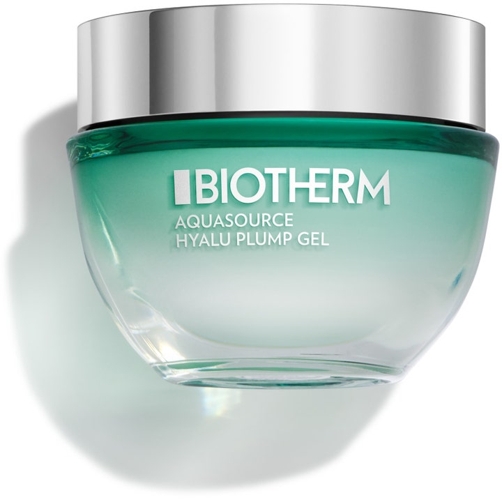 Biotherm Aquasource Hyalu Plump Gel återfuktande ansiktsgel för kombinerad hud i en grön glasburk med silverlock