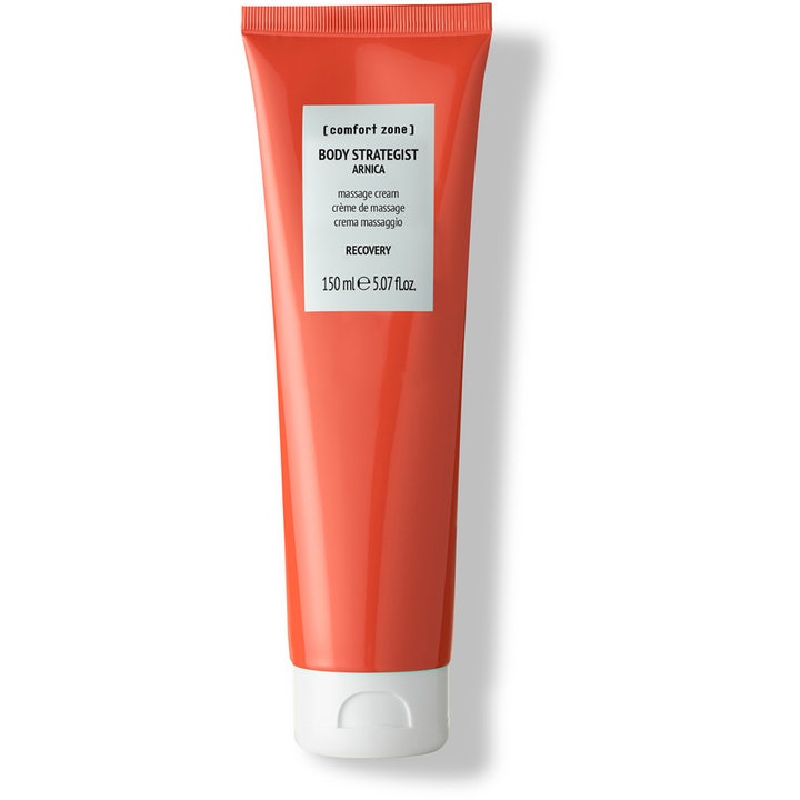 Comfort Zone Body Strategist Arnica 150 ml massagekräm för återhämtning i en orange plasttub med vitt lock