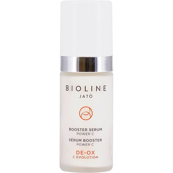 Bioline Jatò De-Ox C Evolution Booster Serum Power C vitamin c booster serum i frostad flaska med vit kork och silver
