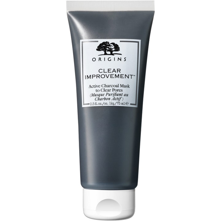 Origins Clear Improvement 75 ml ansiktsmask för tilltäppta porer i en mörkgrå tub ger djuprengöring ansiktsbehandling.