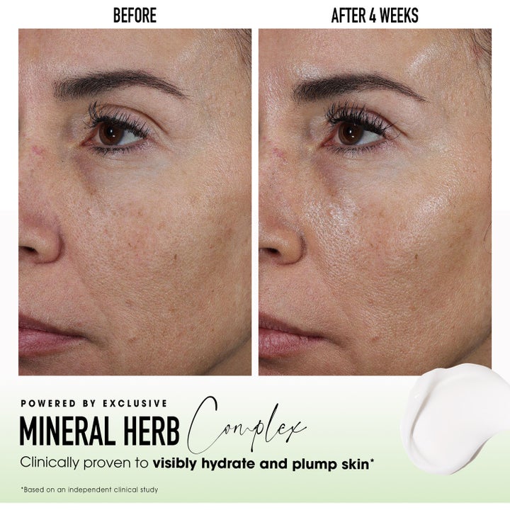 bareMinerals Skinlongevity Restorative Rich-Cream 50 ml ansiktskräm visar fuktgivande resultat i före och efterbild