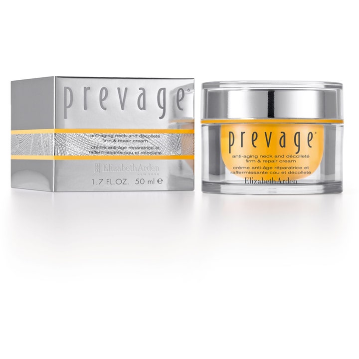 Elizabeth Arden Prevage Anti-Aging Neck And Décolleté 50 ml uppstramande halskräm i silverfärgad burk och ask