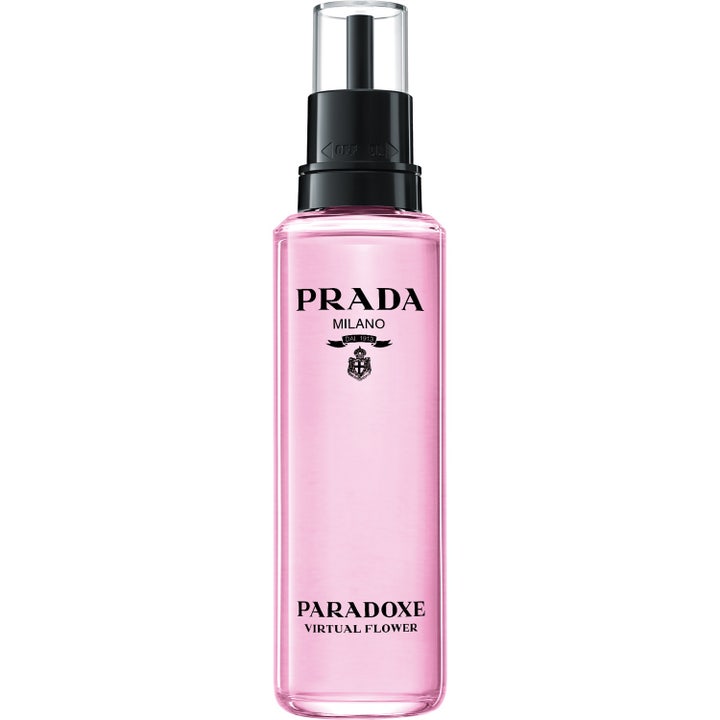 Prada Paradoxe Virtual Flower 100 ml eau de parfum refill blommig parfym i en genomskinlig flaska med rosa vätska
