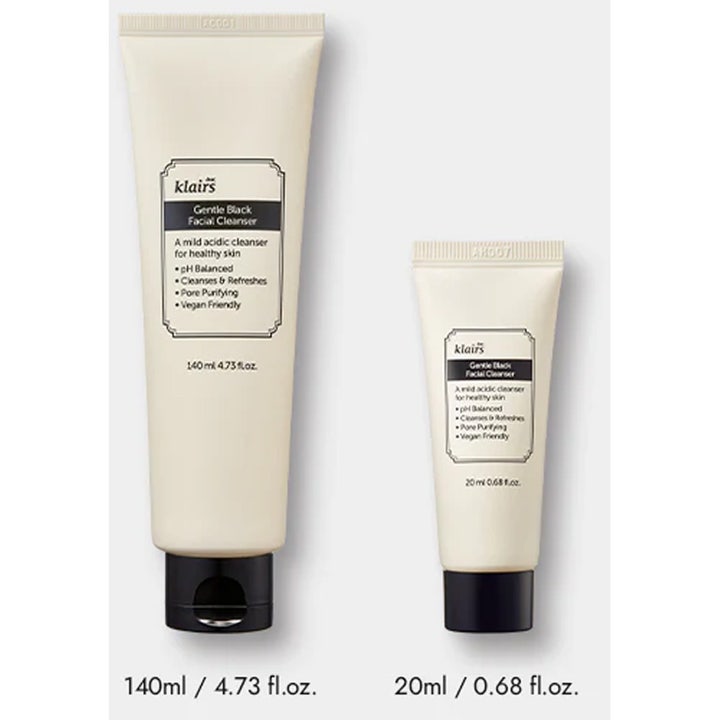 Klairs Gentle Black Facial Cleanser 20 ml är en vegansk ansiktsrengöring i beige tub som effektivt renar porer.