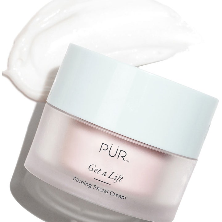 PÜR Get A Lift Cream 50 ml uppstramande dagkräm i frostad glasburk med vit krämig textur
