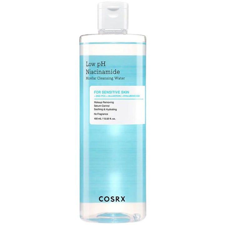 COSRX Low pH Niacinamide Micellar Cleansing Water 400 ml återfuktande niacinamide ansiktsrengöring känslig hud i klar flaska