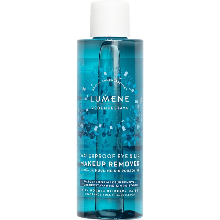 Lumene Waterproof Eye & Lip Makeup Remover 100 ml parfymfri arktisk sminkborttagare i blå plastflaska med vitt lock