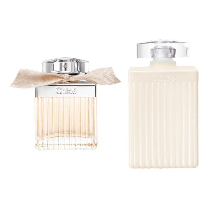Chloé Signature EdP 75ml och Body Lotion 200ml gåvoset med räfflad glasflaska med beige rosett och krämvit flaska