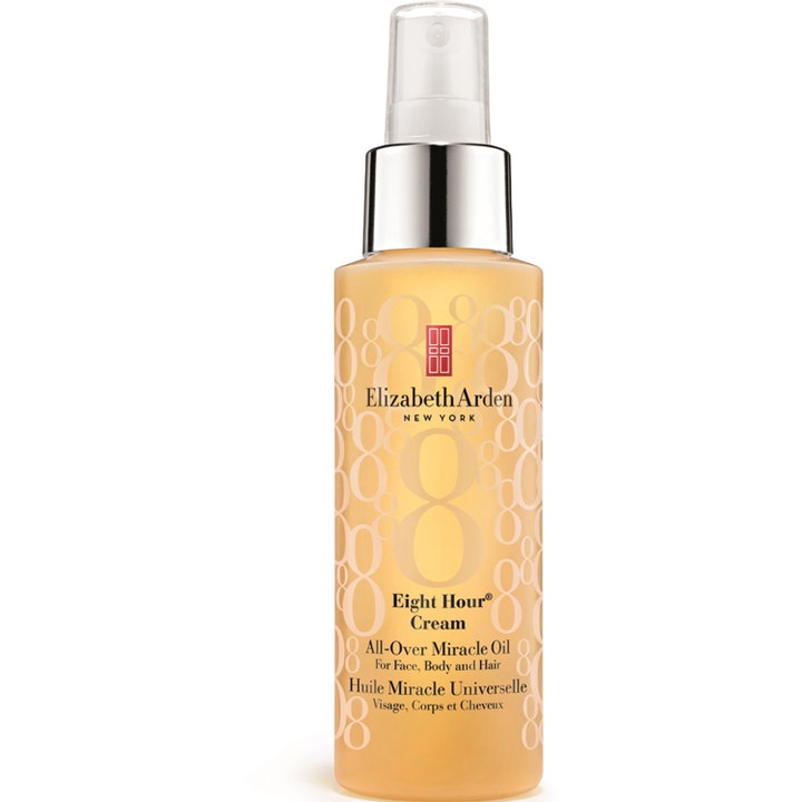 Elizabeth Arden Eight Hour Miracle Oil 100ml allround hudolja i sprayflaska med guldgul vätska och silverdetaljer.