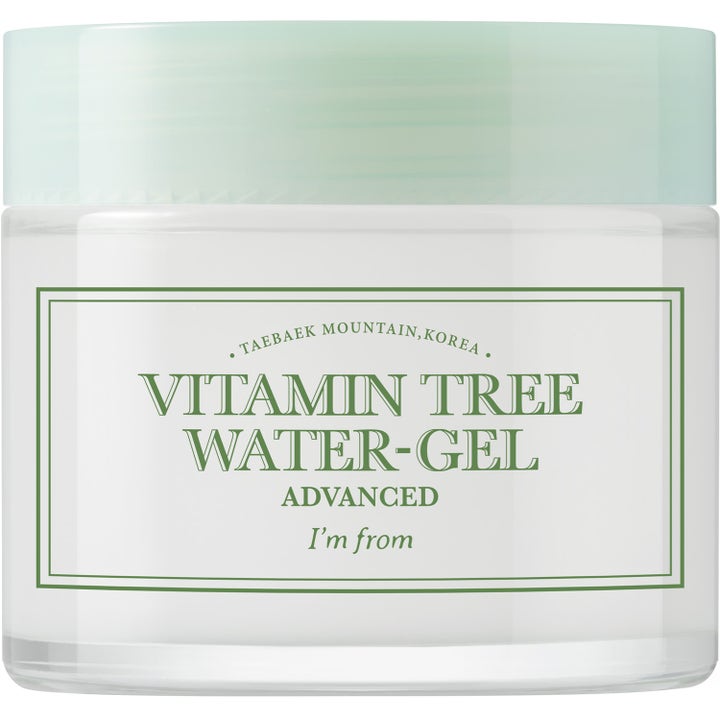I'm from Vitamin Tree Water-Gel 75ml återfuktande ansiktsgel i en genomskinlig glasburk med ljusgrönt lock