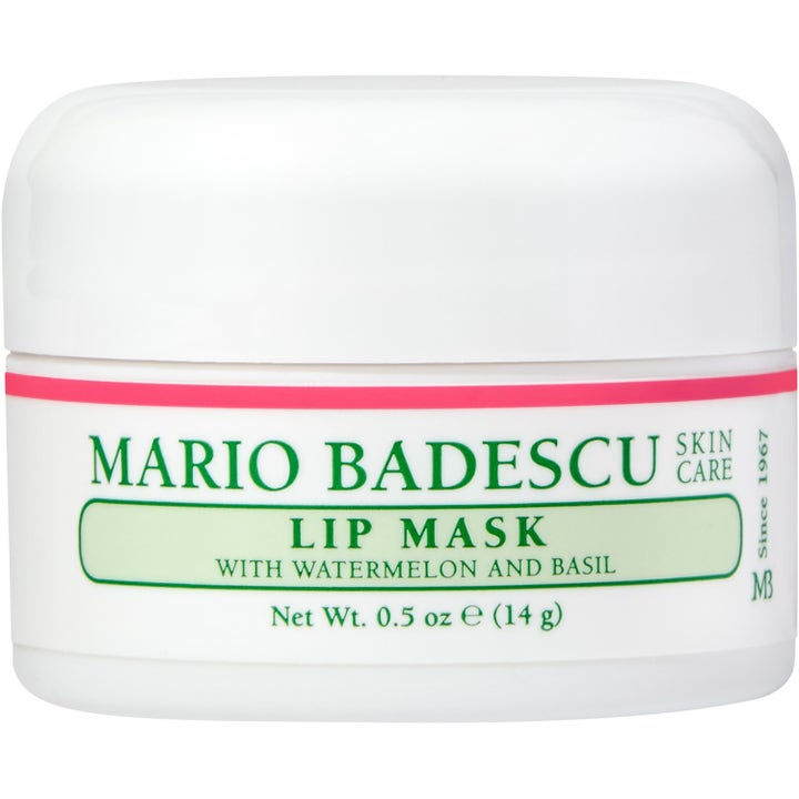 Mario Badescu Lip Mask 14 g mjukgörande läppmask i vit burk med grön text och rosa detaljer.