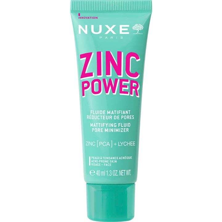 Nuxe Zinc Power 40 ml mattgörande ansiktskräm som minskar porer i en mintgrön tub med rosa detaljer