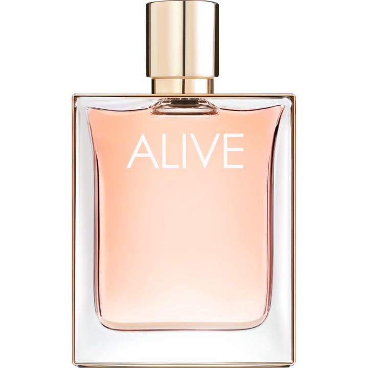 Hugo Boss Boss Alive Eau de Parfum 80ml i en elegant glasflaska med persikofärgad vätska och guldkork