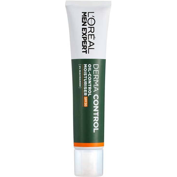 L'Oréal Men Expert Derma Control Oil-Control Moisturiser SPF30 mattifierande ansiktskräm i en vit och mörkgrön tub