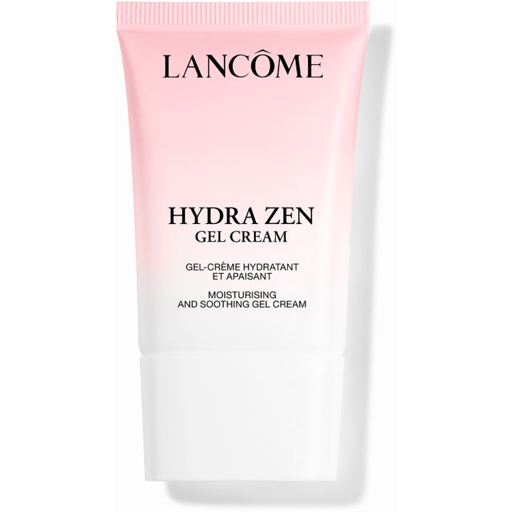 Lancôme Hydra Zen Gel Cream återfuktande och lugnande ansiktskräm i en ljusrosa gradienttub med vitt lock