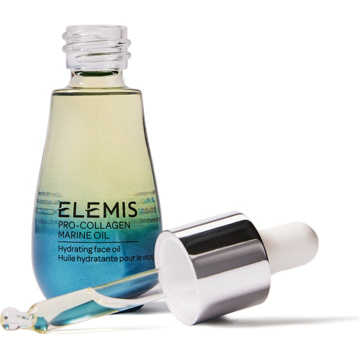 Elemis Pro-Collagen Marine Oil 15ml ger näring som ansiktsolja för mogen hud i blåtonad glasflaska med lös silverpipett
