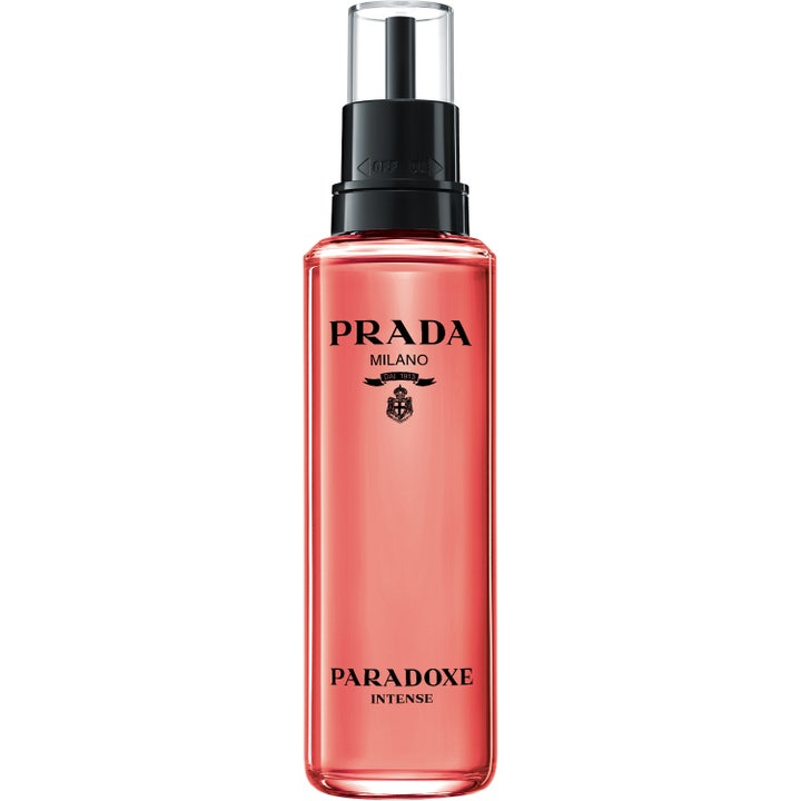 Prada Paradoxe Intense parfym 100 ml blomig parfym påfyllning i cylindrisk flaska med rosa vätska och svart pump