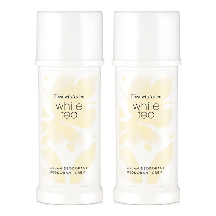 Elizabeth Arden White Tea Cream Deodorant duo-pack med alkoholfri deodorant vitt te i två vita hylsor med gula mönster