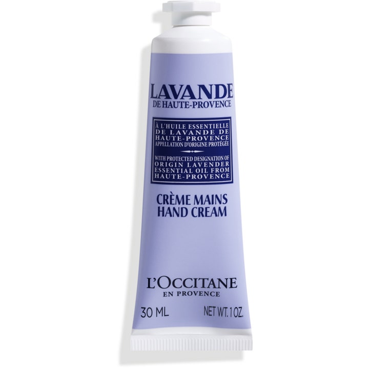 L'Occitane en Provence Lavender Hand Cream 30 ml fuktgivande handkräm i lila tub med vitt lock som ger mjuka händer