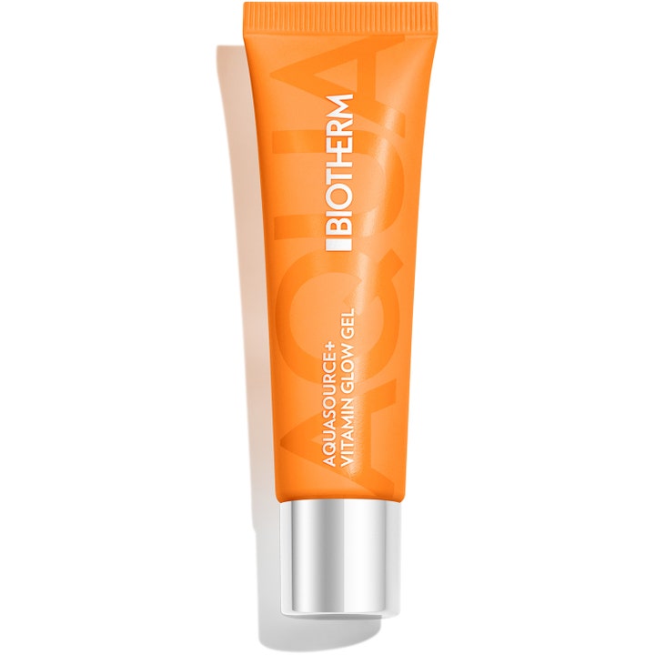 Biotherm Aquasource Vitamin Glow Gel 50 ml lystergivande ansiktskräm i en klar orange tub med silverkork