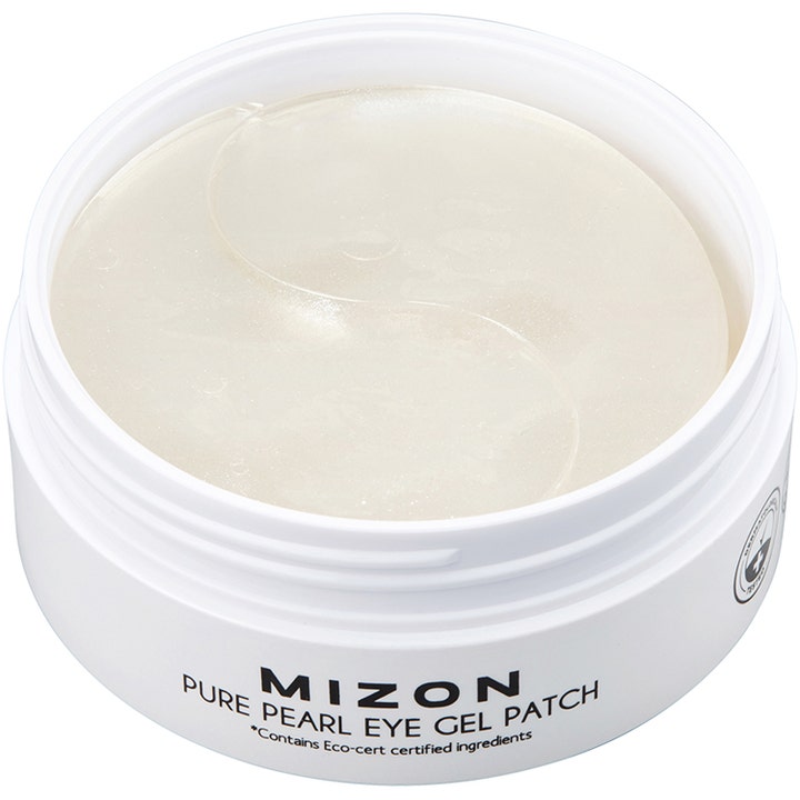 Mizon Premium Pure Pearl Eye Gel Patch 60 st lystergivande eye patches med skimrande pärlvita masker i en vit burk
