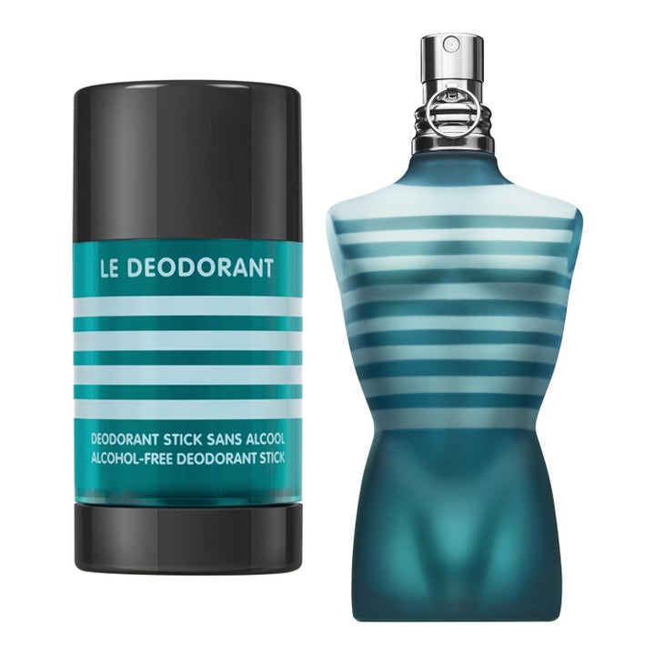 Jean Paul Gaultier Le Male Duo 125 ml parfym och deostick i blårandig torsoformad flaska och svart hylsa