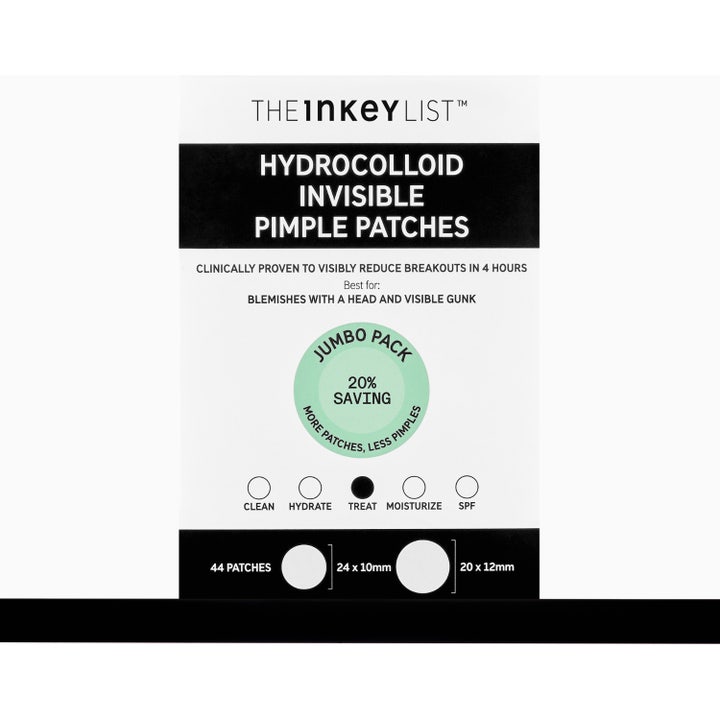 The INKEY List Hydrocolloid Invisible Pimple Patches 22 st salicylsyra plåster mot finnar bredvid svartvit ask