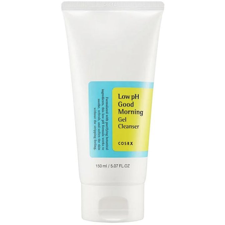 COSRX Low pH Good Morning Gel Cleanser 150 ml mild ansiktsrengöring för daglig användning i vit plasttub.