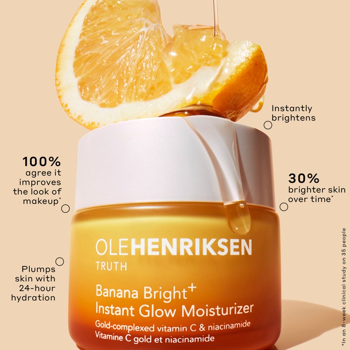 Ole Henriksen Banana Bright + 50 ml c vitamin hudvård ansiktskräm i orange burk ger lyster och glödande hud.