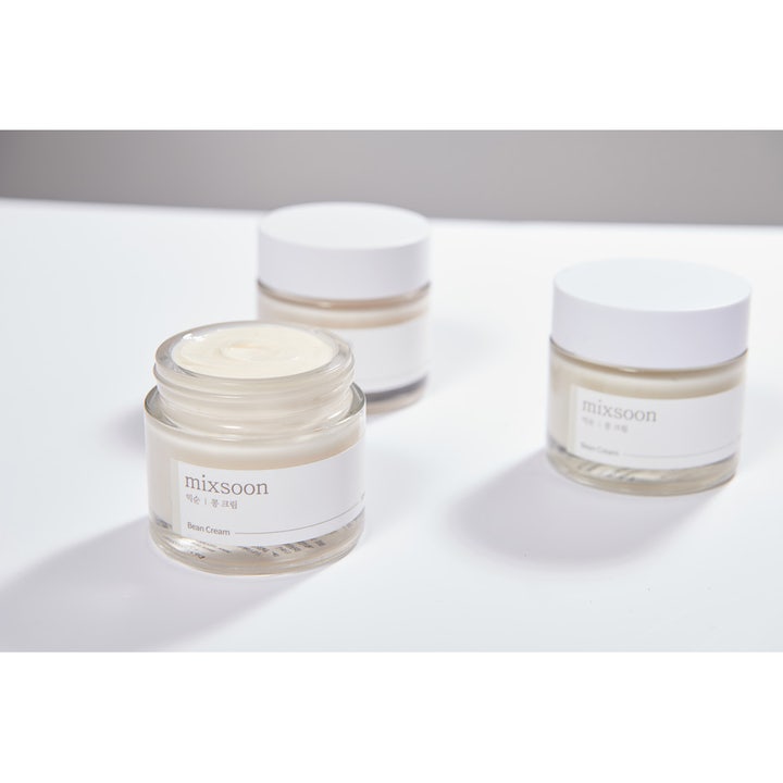 Mixsoon Bean Cream 50 ml mjukgörande kräm i glasburk med synlig krämig textur och vit minimalistisk design