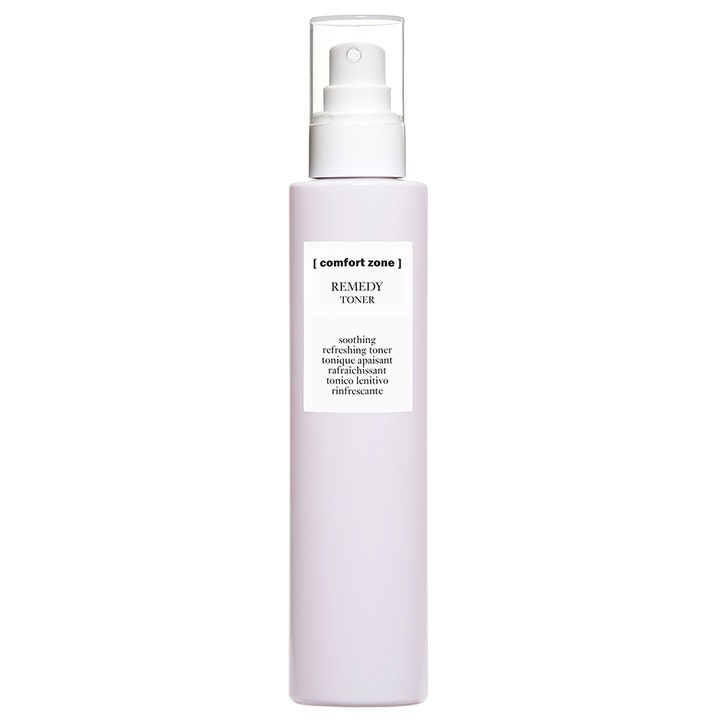 Comfort Zone Remedy Toner 200 ml lugnande ansiktsvatten för känslig hy i en ljuslila flaska med vit spraypump.