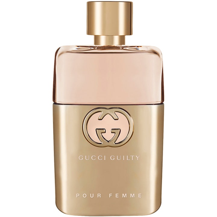 Gucci Guilty Pour Femme EdP 50ml parfym dam i en guldglänsande flaska med genomskinlig överdel och guldkork