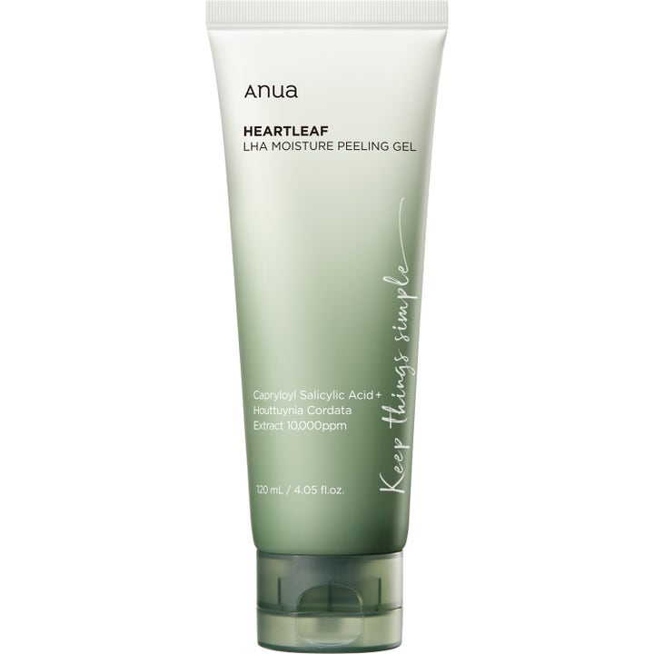 Anua Heartleaf LHA Moisture Peeling Gel 120 ml exfolierande peelinggel i en grönvit gradient tub med mörkgrönt lock