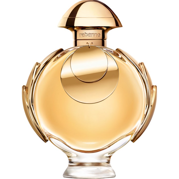 Rabanne Olympéa Elixir Intense 50 ml intensiv parfym i en rund guldfärgad glasflaska med vingar och guldlock
