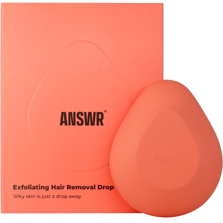 Answr Exfoliating Hair Removal Drop för len hud och hårborttagning i droppformad korallrosa design