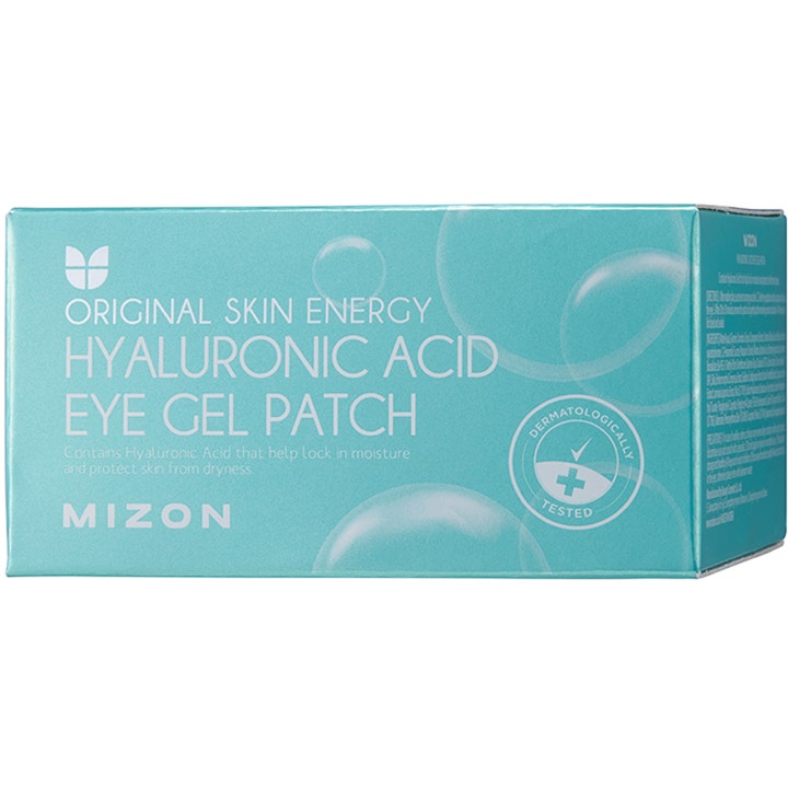 Mizon Hyaluronic Acid Eye Gel Patch 60 st återfuktande ögonmask Mizon i turkosblå förpackning med bubblor
