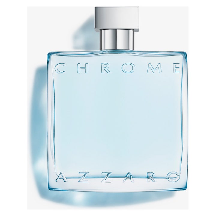 Azzaro Chrome Eau de Toilette 100 ml fräsch herrparfym i fyrkantig glasflaska med ljusblå vätska och silverkork