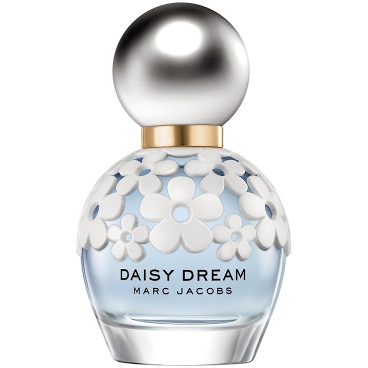 Marc Jacobs Daisy Dream 50 ml eau de toilette blommig feminin parfym i blå flaska med vita blommor och silverlock