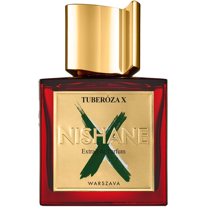 Nishane Tuberoza X Extrait de Parfum 50 ml elegant parfym i mörkröd glasflaska med guldfärgat lock och etikett