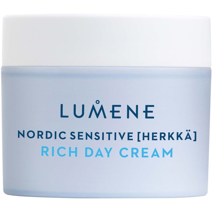 Lumene Nordic Sensitive Rich Day Cream 50 ml lugnande återfuktande dagkräm i ljusblå burk med vitt lock