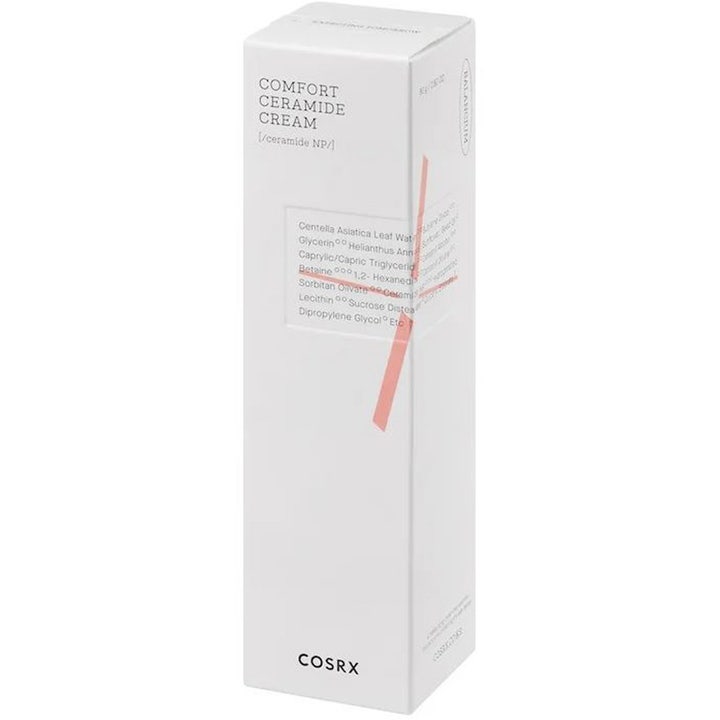 COSRX Balancium Comfort Ceramide Cream 80 ml återfuktande ansiktskräm i vit kartong med röd detalj
