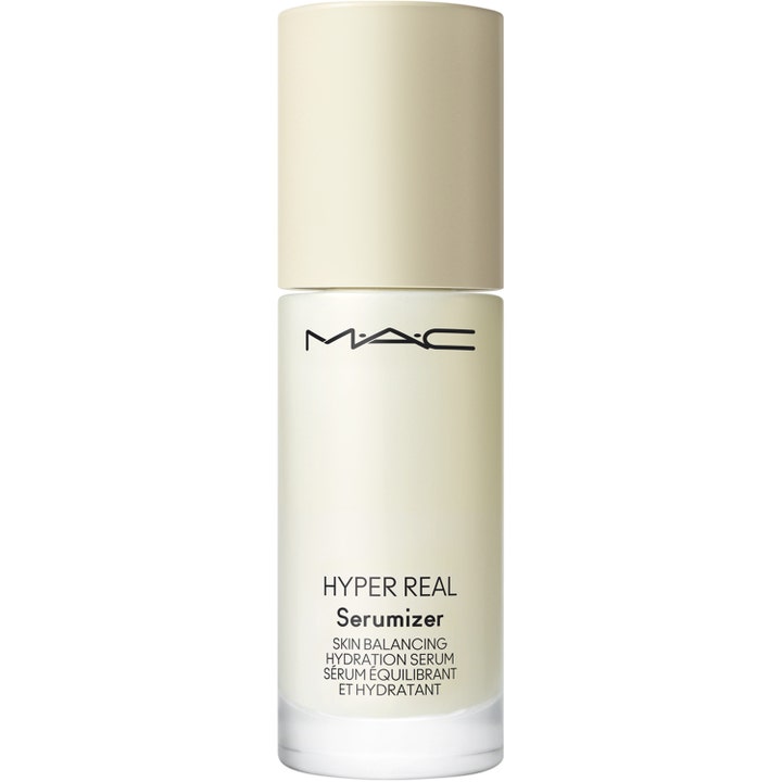 MAC Hyper Real Serumizer balanserade fuktserum för hudbalans i en minimalistisk beige flaska med matchande kork