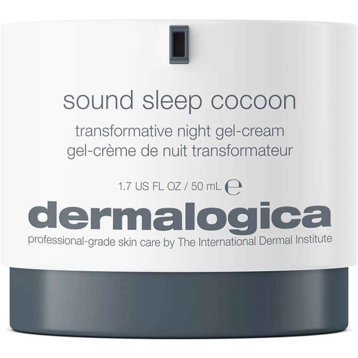 Dermalogica Sound Sleep Cocoon 50 ml återfuktande nattkräm i en vit pumpflaska med grå bas