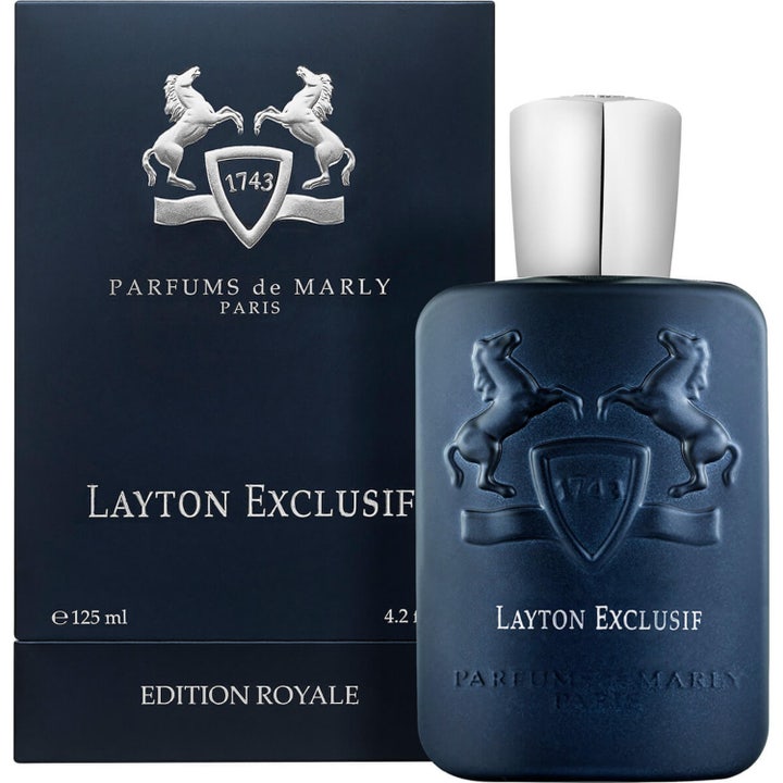 Parfums de Marly Layton Exclusif 125 ml Eau de Parfum ger en intensiv parfym i mörkblå matt flaska med silverkork