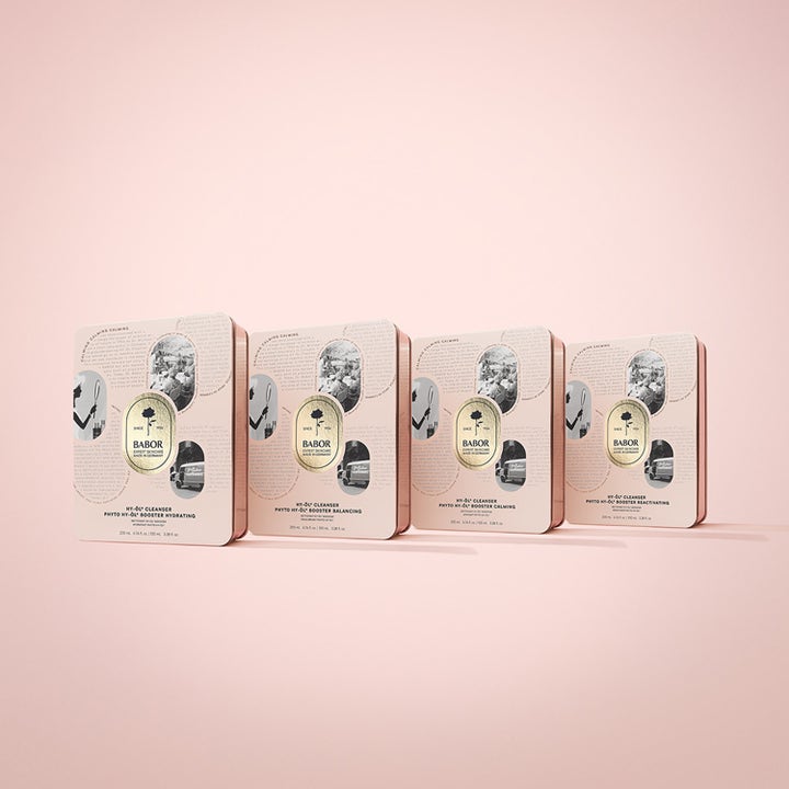 Babor Anniversary Set HY-ÖL Phyto Calming 300 ml lugnande hudvård i fyra dekorativa rosa metallboxar med guldtryck