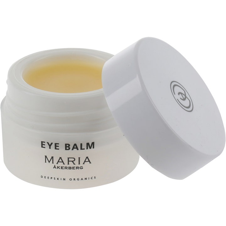 Maria Åkerberg Eye Balm 10 ml mjukgörande ögonbalm i vit glasburk med synlig gulaktig formula.