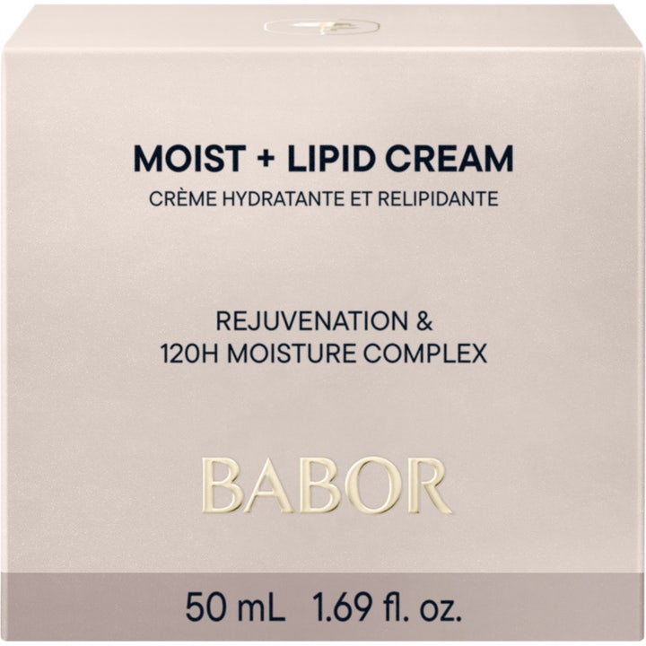 Babor Skinovage Moist + Lipid Cream 50 ml återfuktande lipidkräm i vit ytterförpackning med blå detaljer.