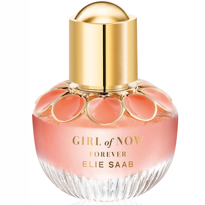 Elie Saab Girl Of Now Forever 30ml edp i rund glasflaska med korallrosa vätska och guldkork med korallfärgade blad