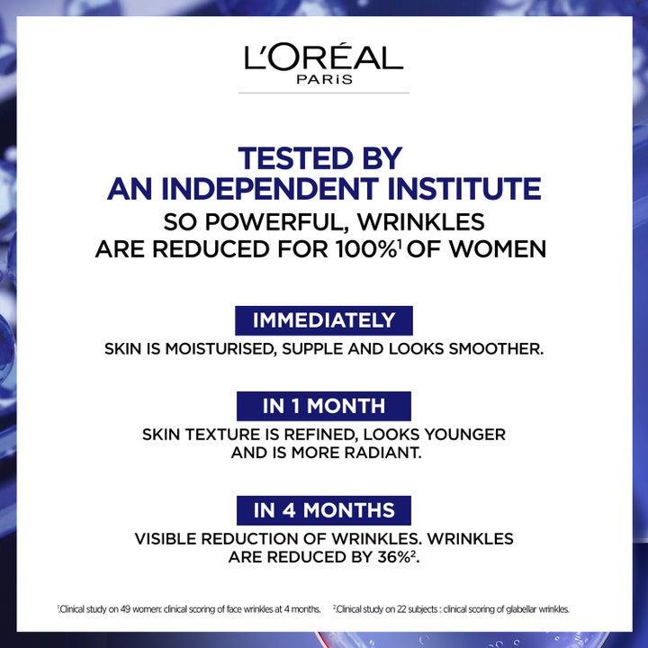 L'Oréal Paris Laser Pure Retinol nattserum 30 ml antikrynk retinolserum infografik med kliniska testresultat.