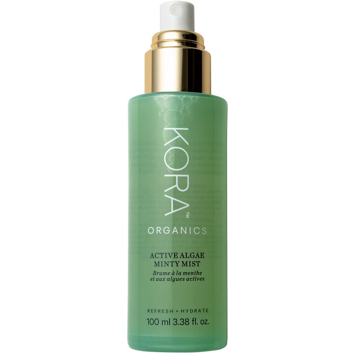 KORA Organics Active Algae Minty Mist 100 ml återfuktande ansiktsmist i grön flaska med guldigt spraymunstycke